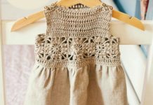 Bebekler için üstü dantel altı kumaş etek örgü elbise modeli yapılışı anlatımlı