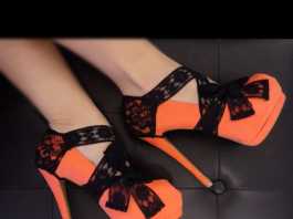 Turuncu Renk Kurdelelli Platform Topuklu Ayakkabı Modelleri