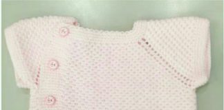İşlembe örneği ile örülmüş örgü bebek yeleği modeli yapılışı