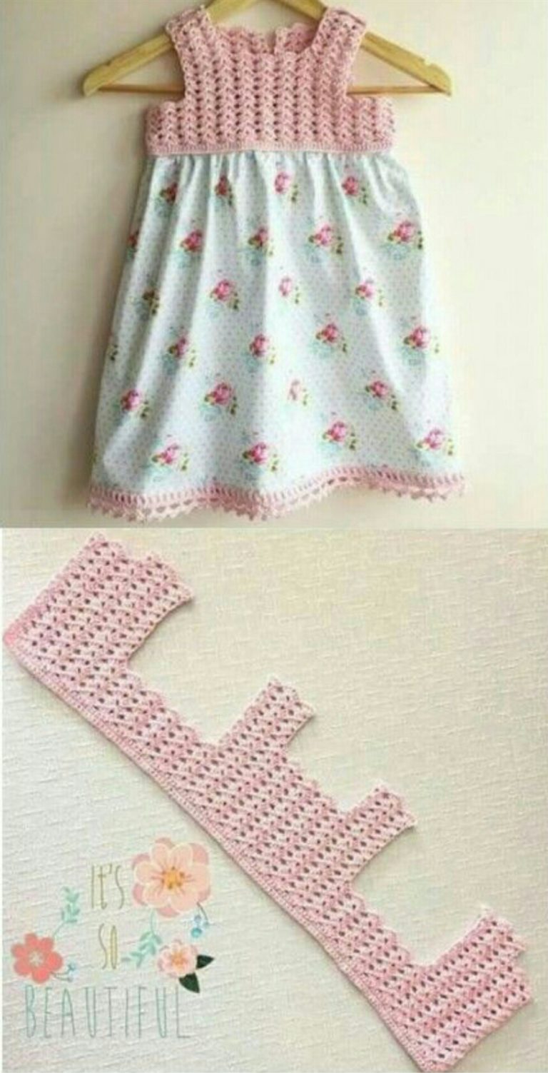 Kız çocukları için üstü örgü ile örülmüş altı kumaş vebek elbisesi modeli yapılışı anlatımlı