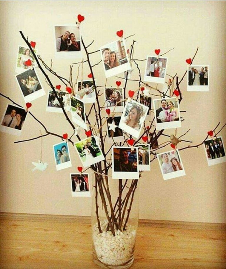 Kuru dallarla yapılmış çoklu resim ağacı yapılışı