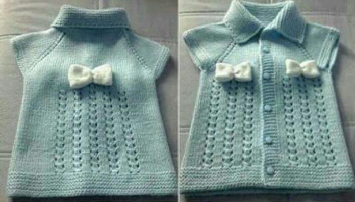 Yakalı önden diğmeli örgü bebek yeleği modeli yapılışı anlatımlı