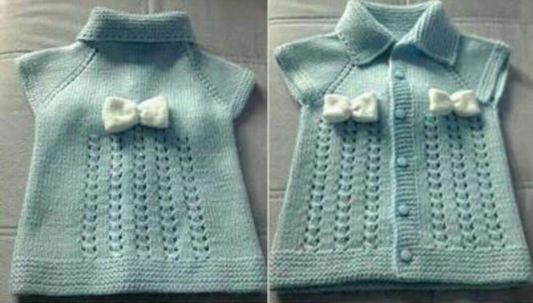 Yakalı önden diğmeli örgü bebek yeleği modeli yapılışı anlatımlı