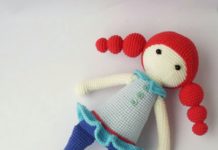 Kırmızı boğum boğum saçlı amigurumi örgü oyuncak bebek modelleri ve yapılışı anlatımlı