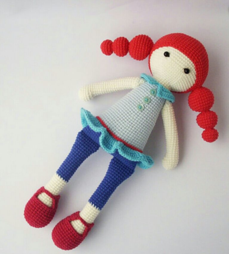 Kırmızı boğum boğum saçlı amigurumi örgü oyuncak bebek modelleri ve yapılışı anlatımlı