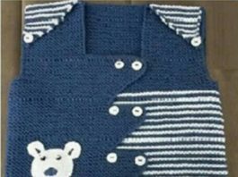 Ayıcık desenli çizgili erkek bebek yeleği modelleri yapılışı anlatımlı