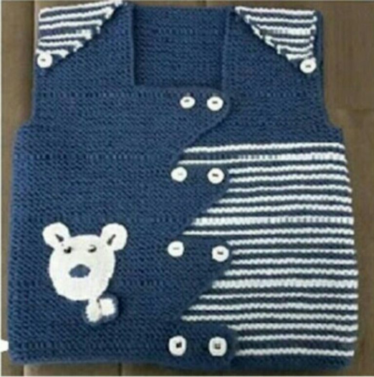 Ayıcık desenli çizgili erkek bebek yeleği modelleri yapılışı anlatımlı