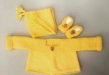 Sarı renk örgü bebek hırlası ve örgü bebek başlığı yapılışı anlatımlı