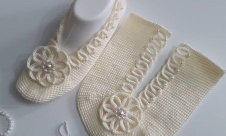 Tunus İşi Gelin Patiği Modeli – 2025 Yeni Çeyizlik Örgü