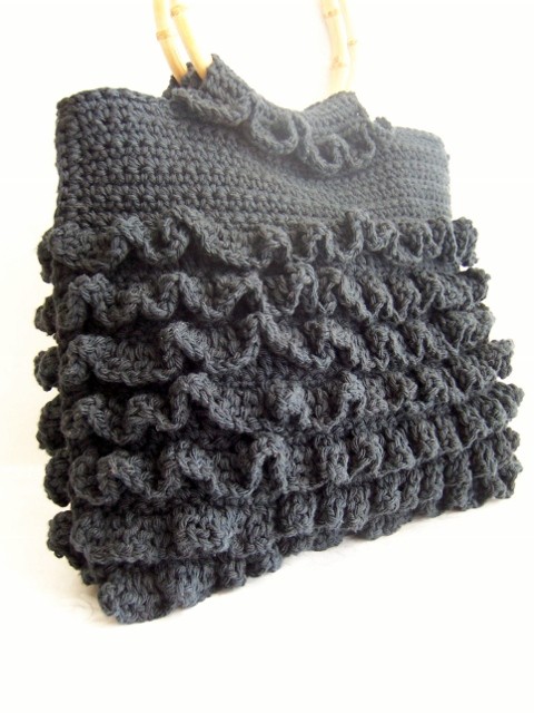 Gri Fırfırlı örgü büyük çanta modelleri