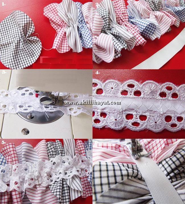 Kumaştan yapılmış fırfırlarla straples body süsleme ve yenileme