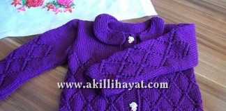 Baklava desenli mor çocuk kazağı modeli yapılışı (anlatımlı)