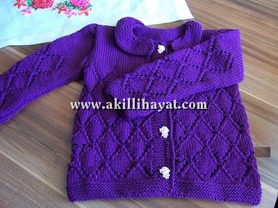 Baklava desenli mor çocuk kazağı modeli yapılışı (anlatımlı)