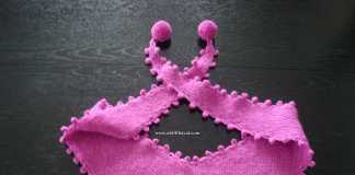 Örgüden pembe üçgen ponponlu atkı modeli yapılışı (açıklamalı)