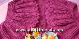 Yelpaze modeli örgü bebek yeleği yapılışı (açıklamalı)